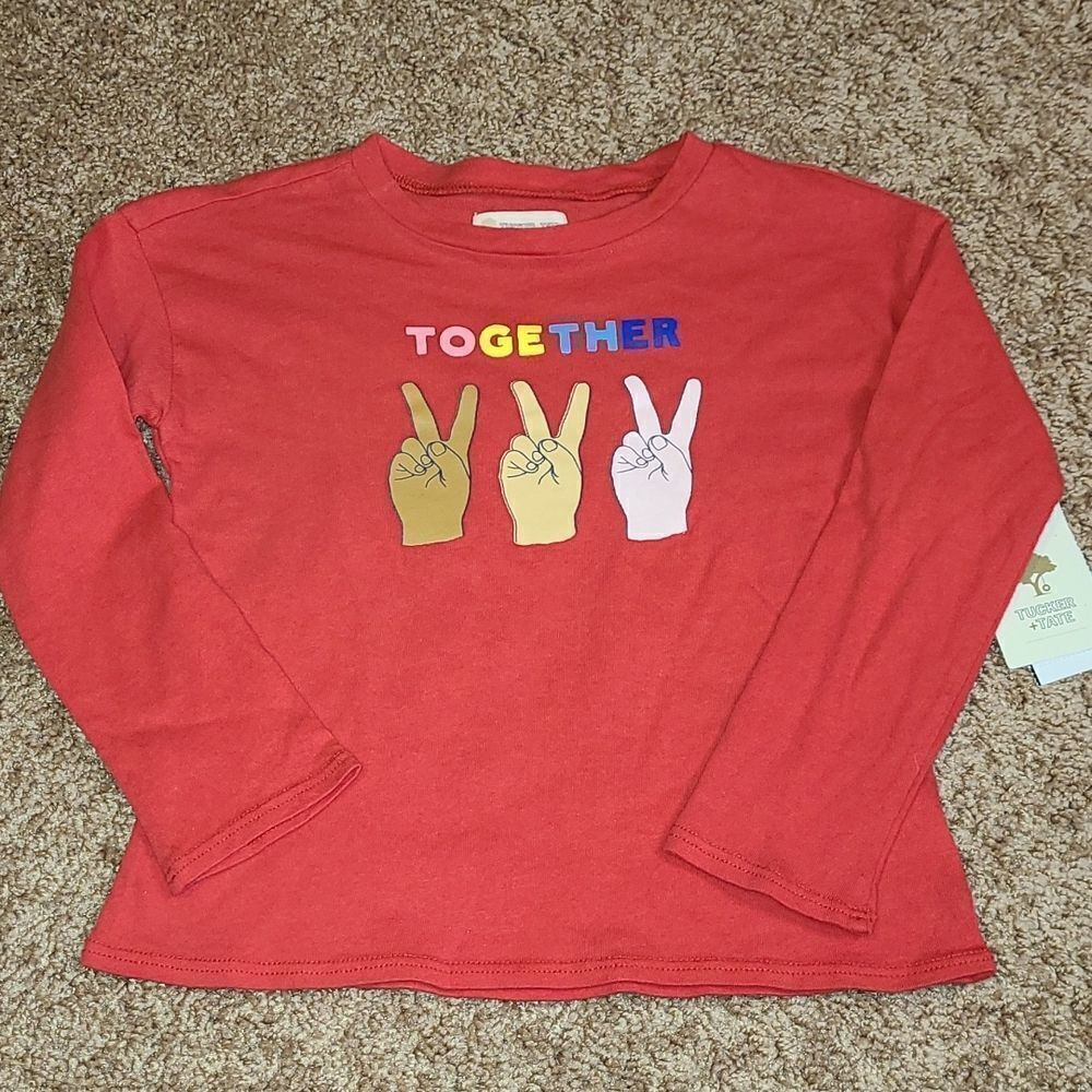 TUCKER + TATE, Red "Together" long sleevetop.